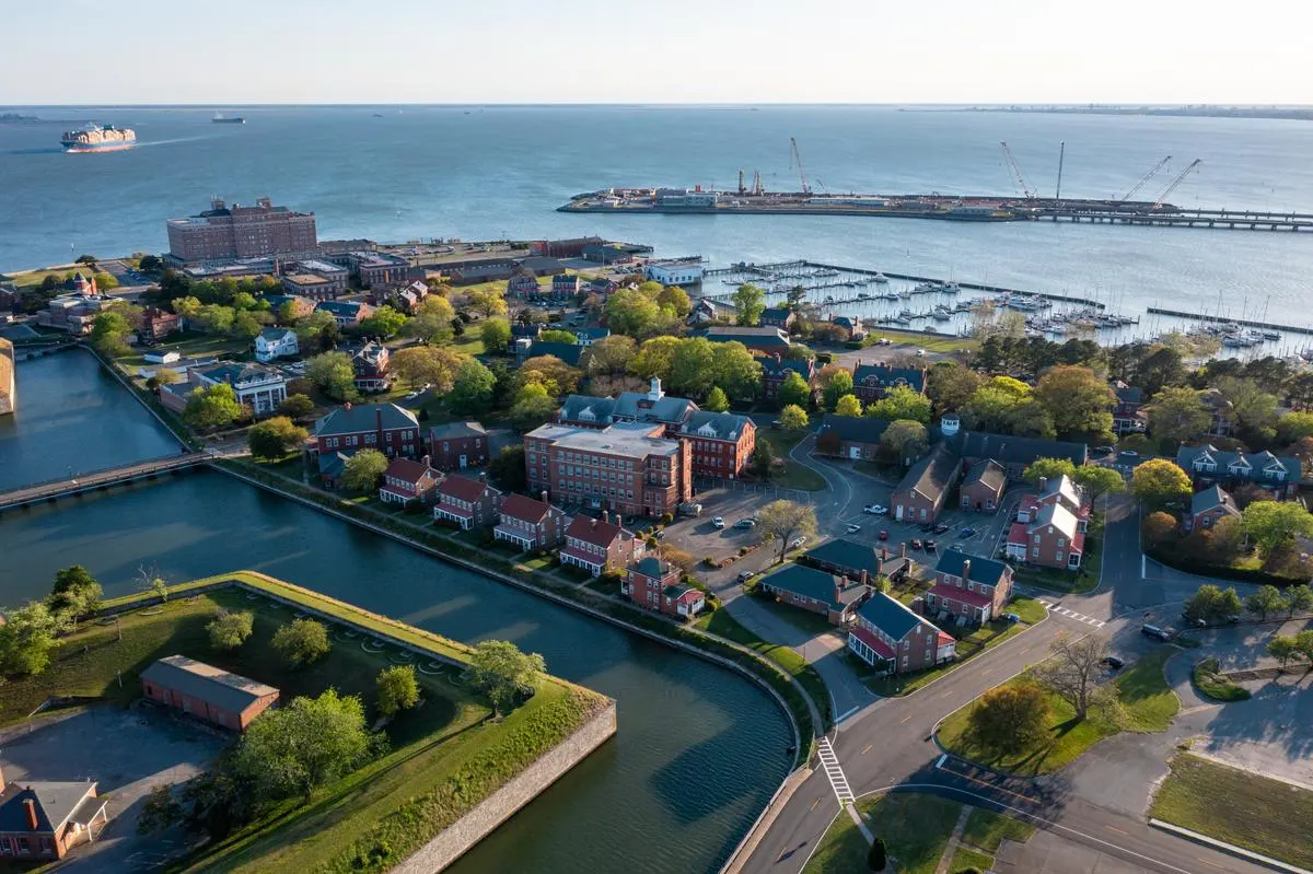 Aerial view of Old Point Comfort Marina in Hampton, Virginia