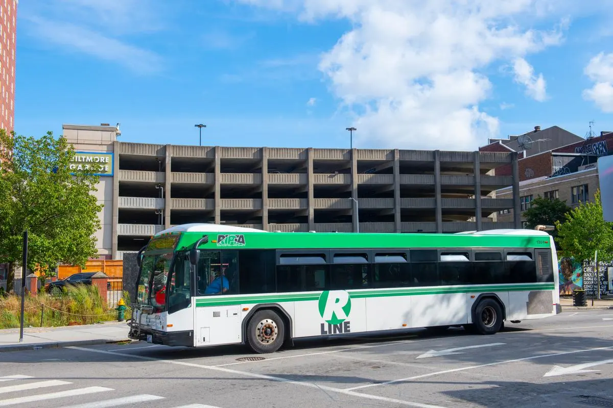 Rhode Island Public Transit Authority (RIPTA) bus in downtown Providence, Rhode Island