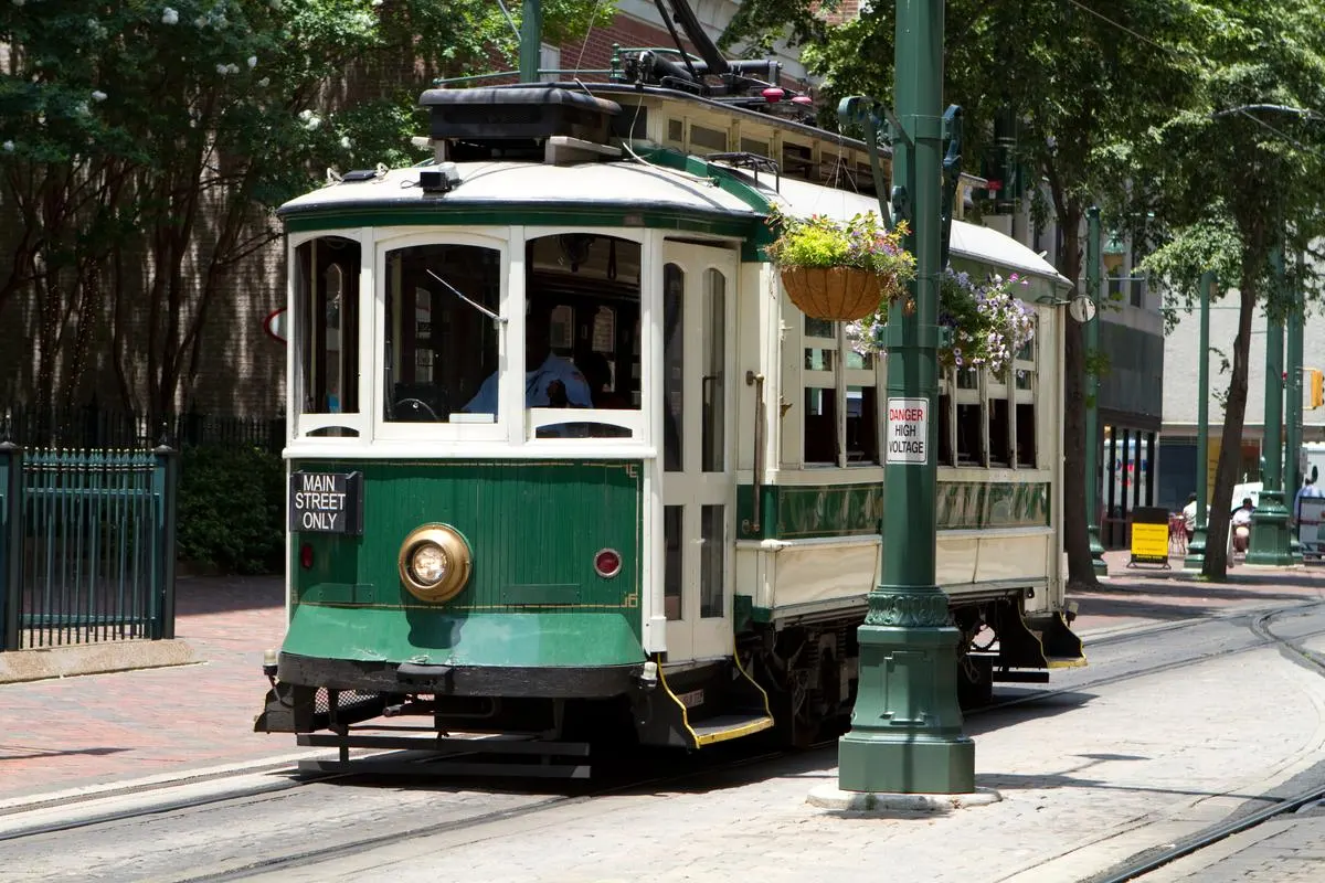 Electric trolley car on Main Street in Memphis, Tennessee