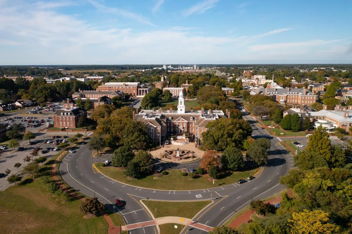 Aerial view of Delaware State Capitol building in Dover, Delaware