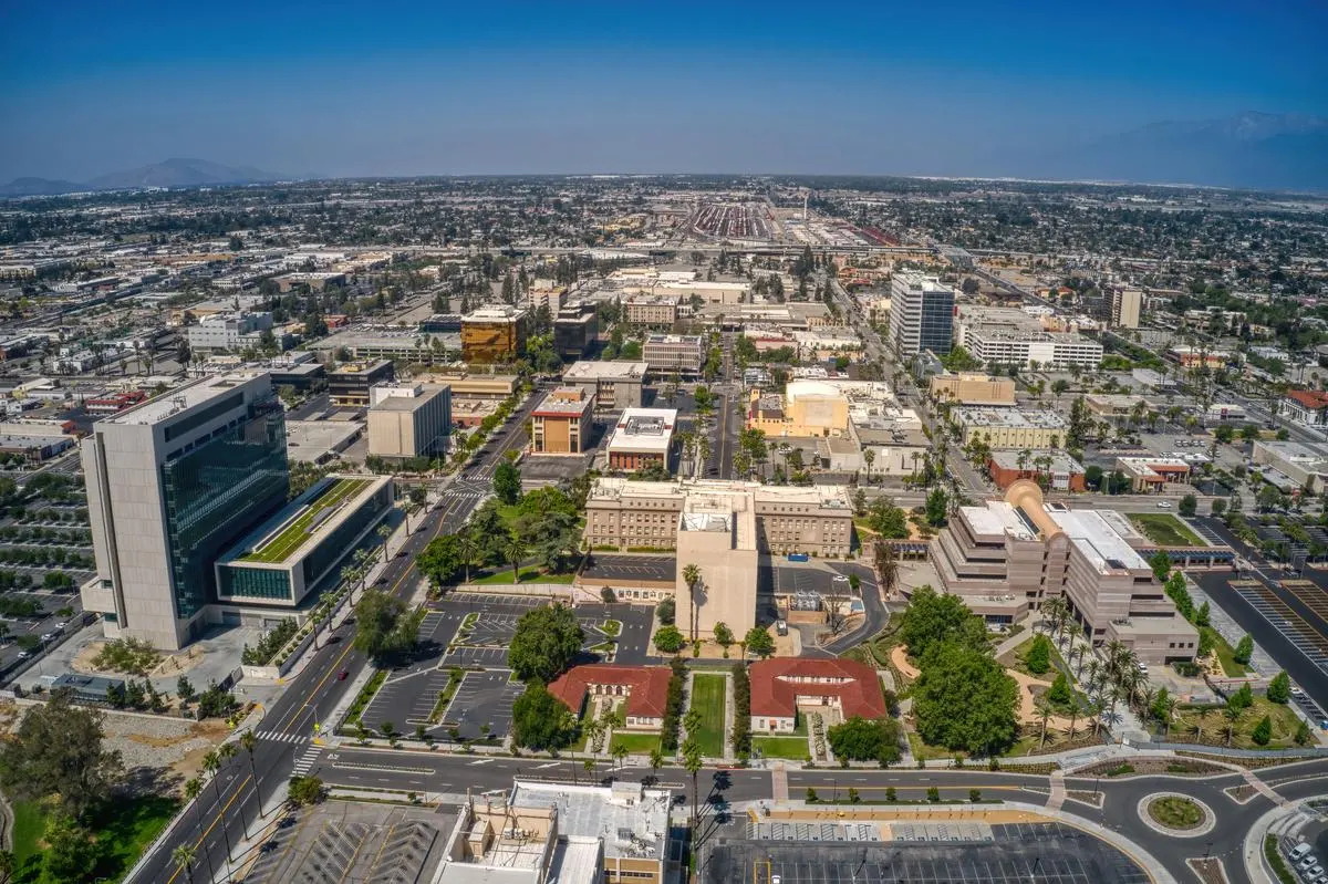 Aerial view of the skyline of San Bernardino, California