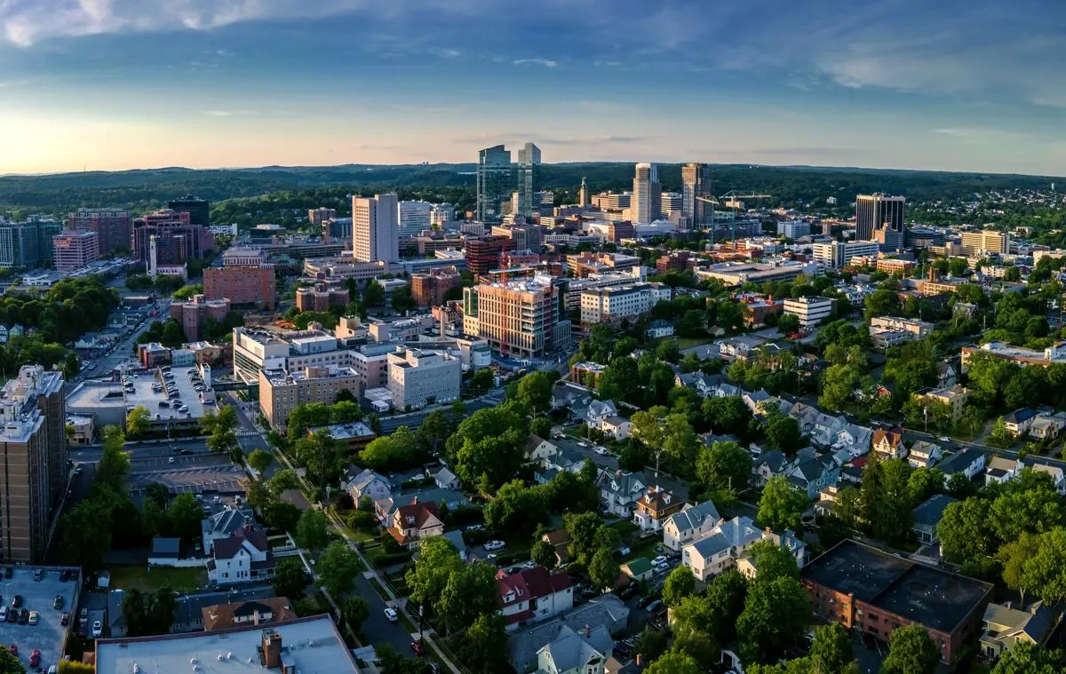 Aerial landscape of White Plains, New York