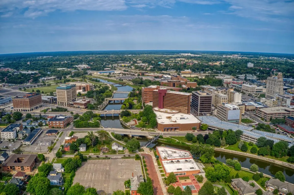 Aerial View of Downtown Flint, Michigan. 
