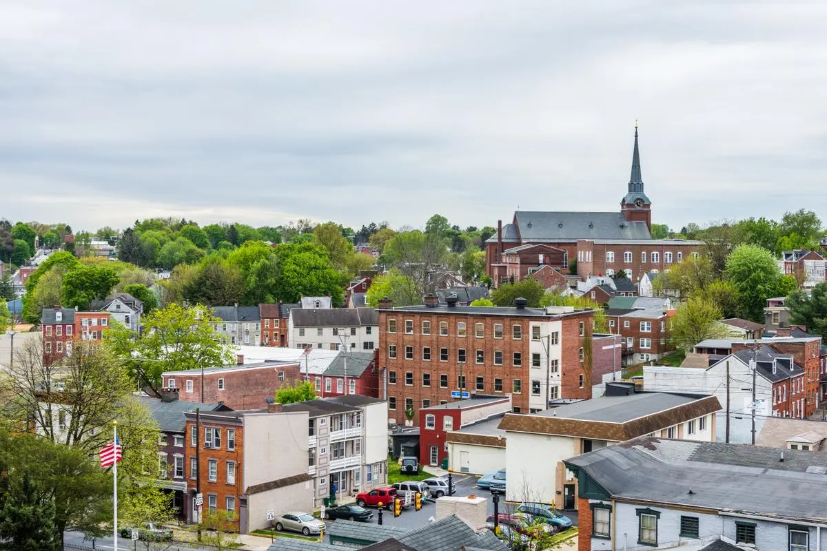 Aerial of historic downtown Lancaster, Pennsylvania
