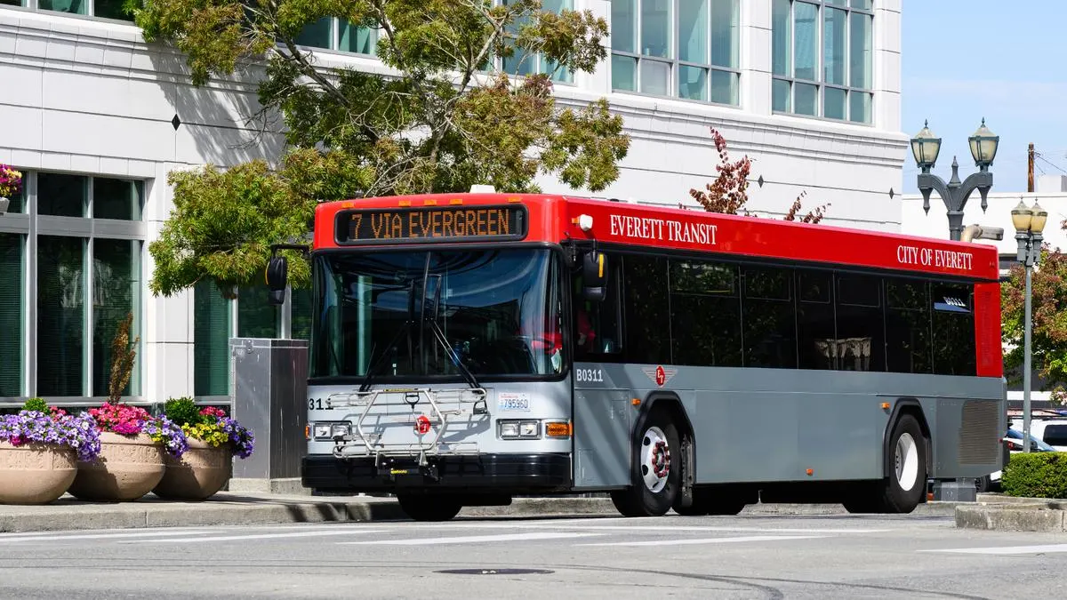 Community Transit Swift bus on a city street in Everett, Washington