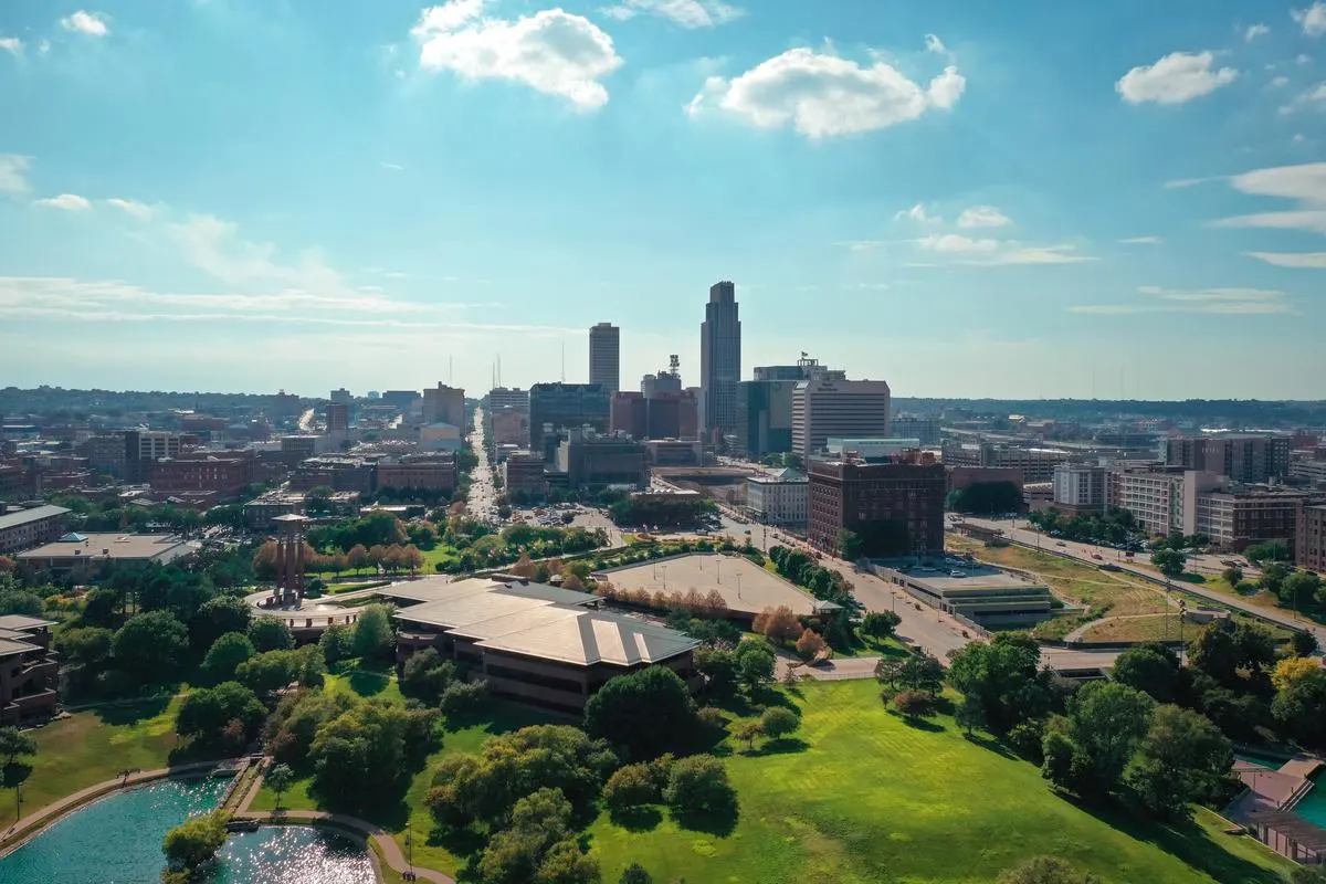 Aerial view of downtown Omaha Nebraska, USA