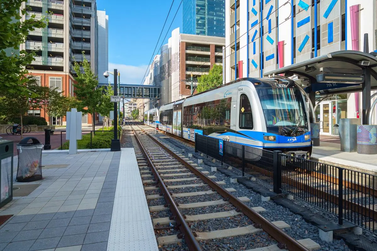 Charlotte Area Transit System (CATS) light rail in uptown Charlotte, North Carolina