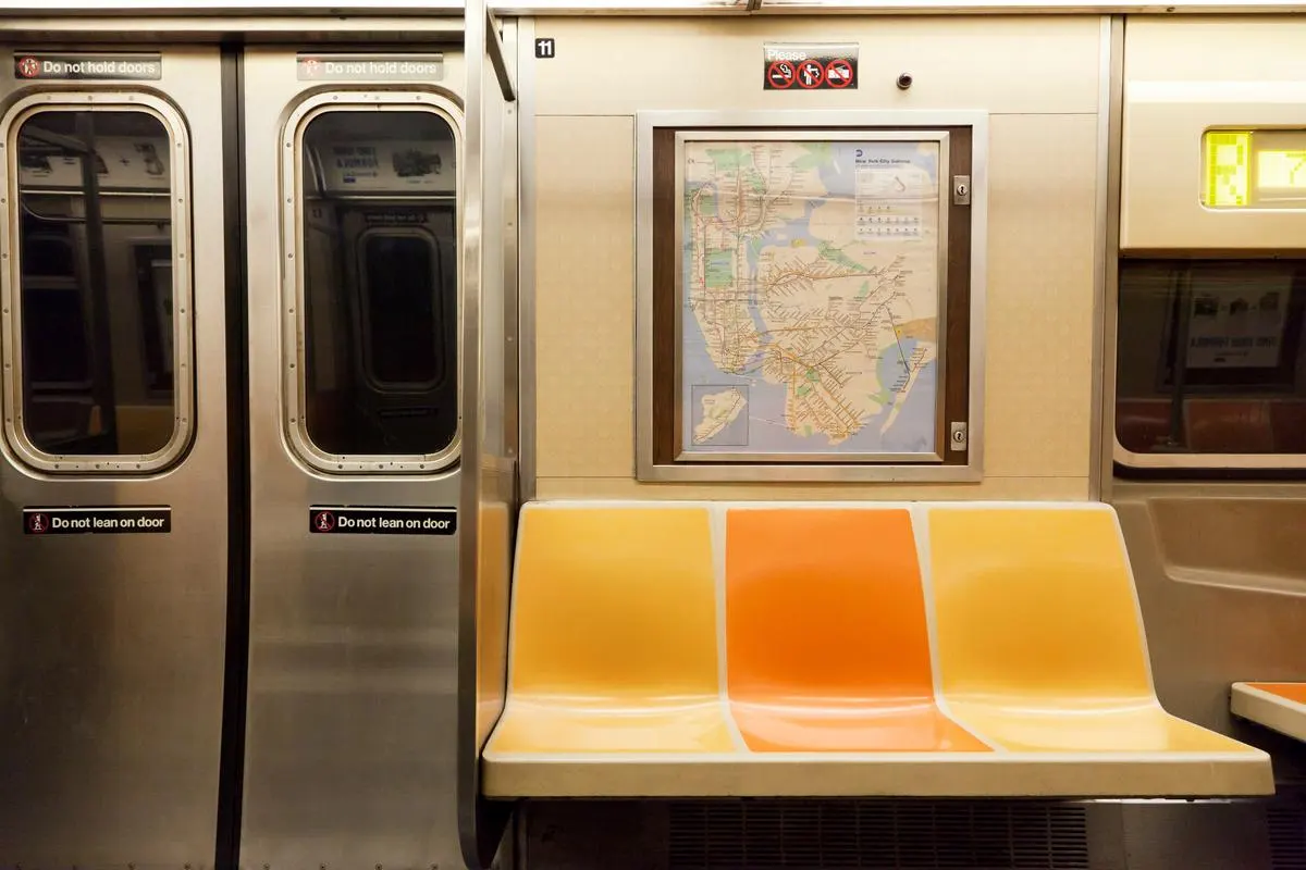 Interior of a New York City subway car in New York