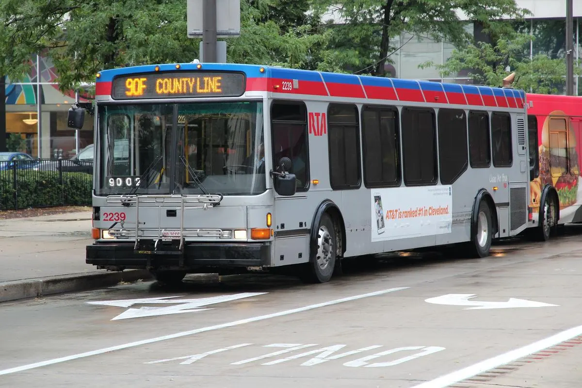 Greater Cleveland Regional Transit Authority (RTA) bus with passengers in Cleveland, Ohio